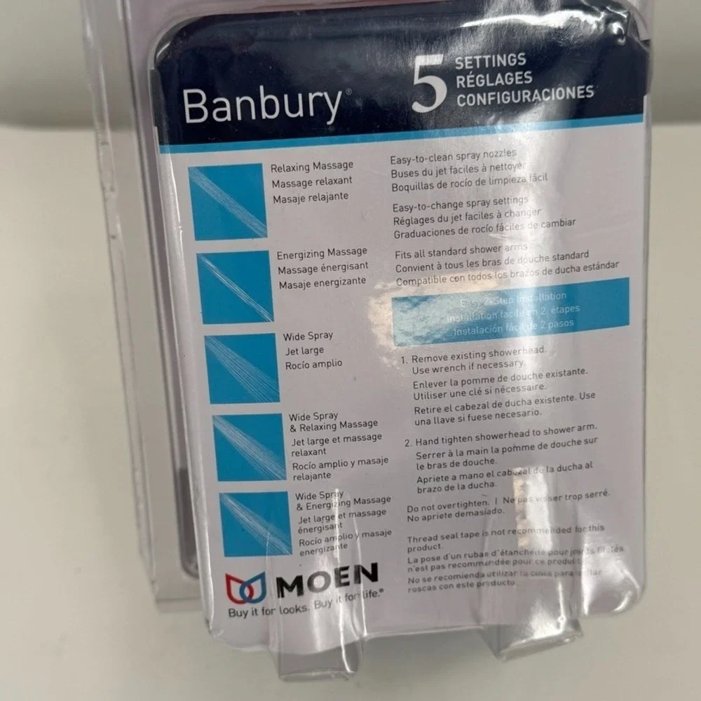 Moen Banbury‎ 5-Setting Fixed Shower Head Chrome Wall Mount 2.5 GPM Massage Jets